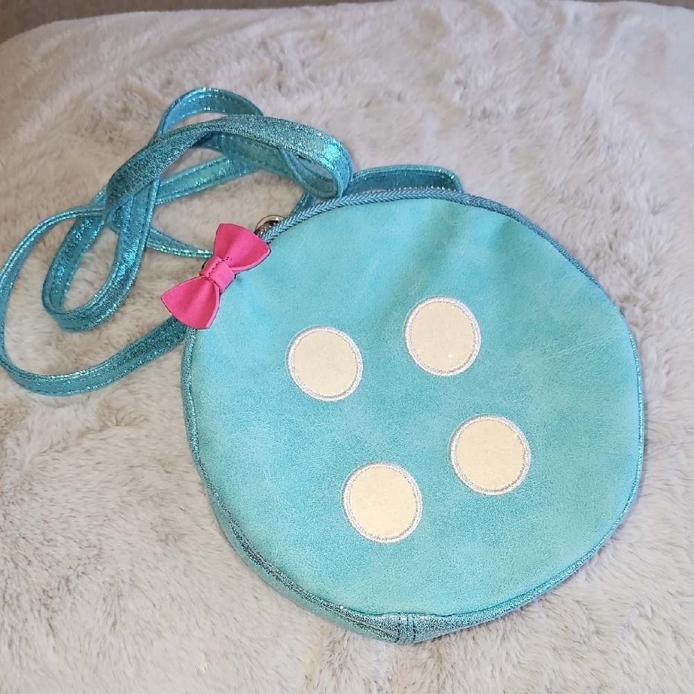Turquoise Circle Crossbody Bag with Pink Bow
